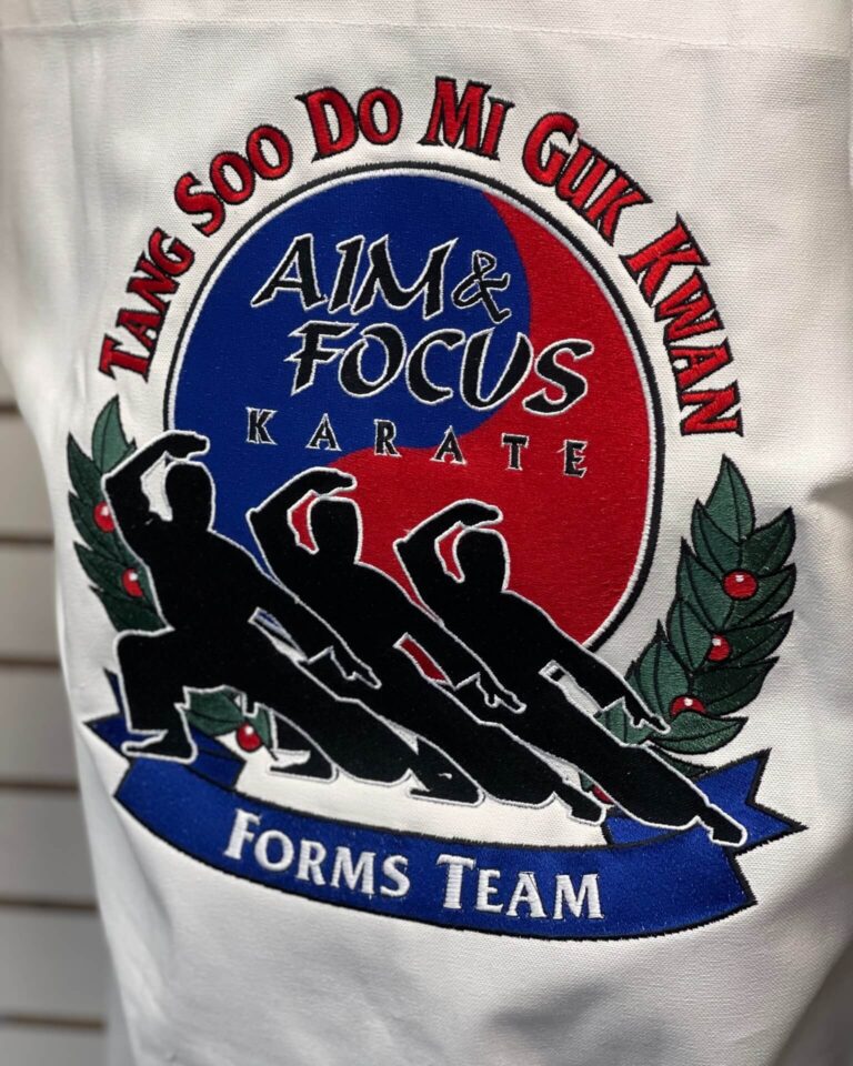 Aim and Focus Karate Uniform embroidery